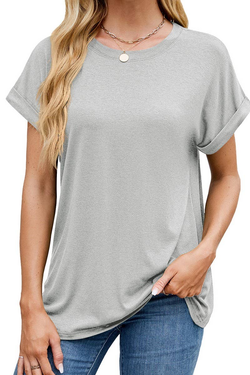 CWTTS1323_NEW SOLID COLOR ROUND NECK LOOSE SHORT SLEEVE T-SH