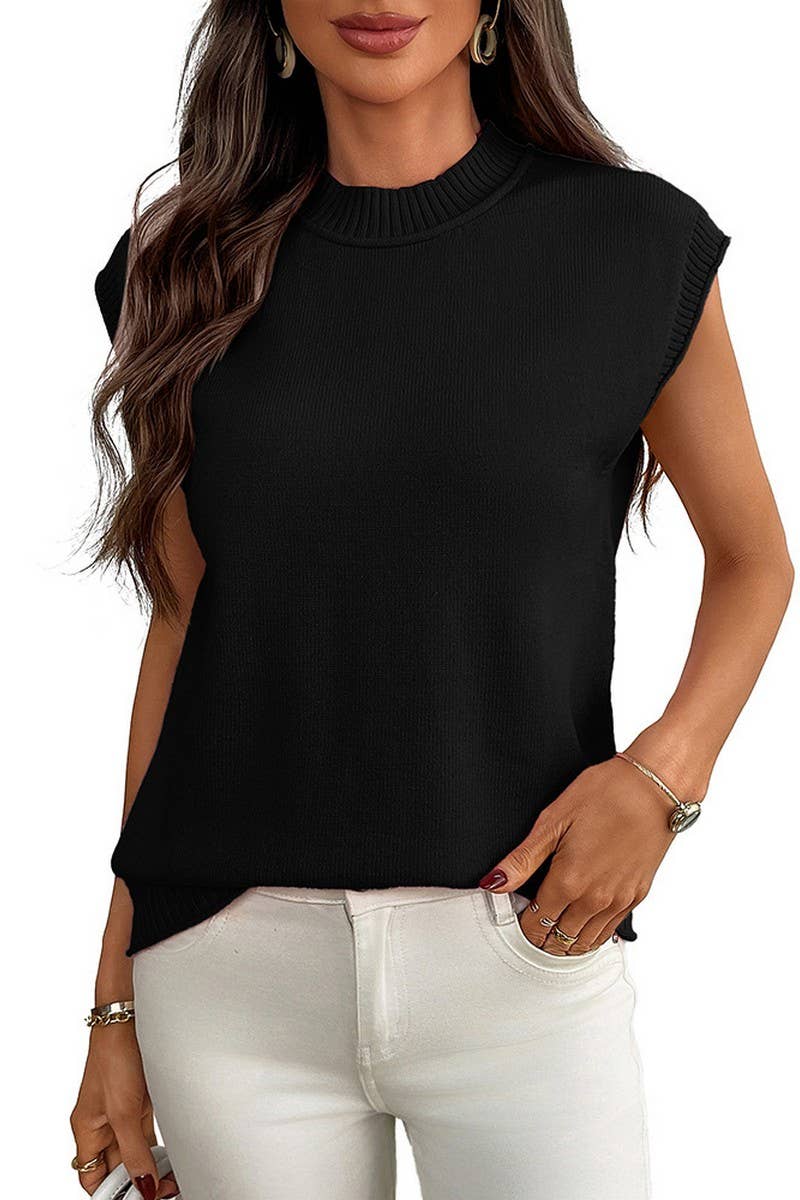 CWOSWSL0154_SOLID SHORT SLEEVE KNIT PULLOVER SWEATER