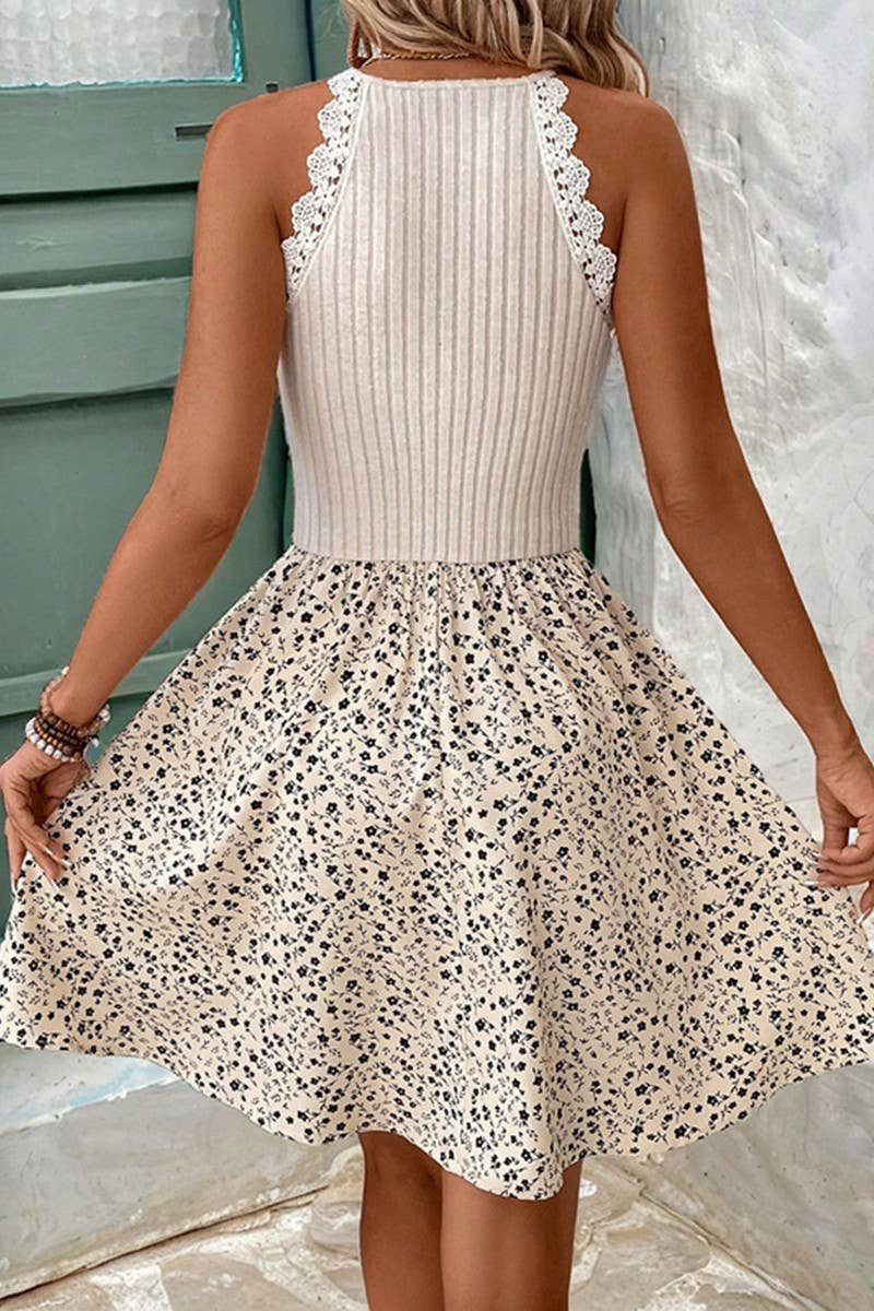 CWDSD10508_SUMMER LACE PATCHWORK SLIM DRESS