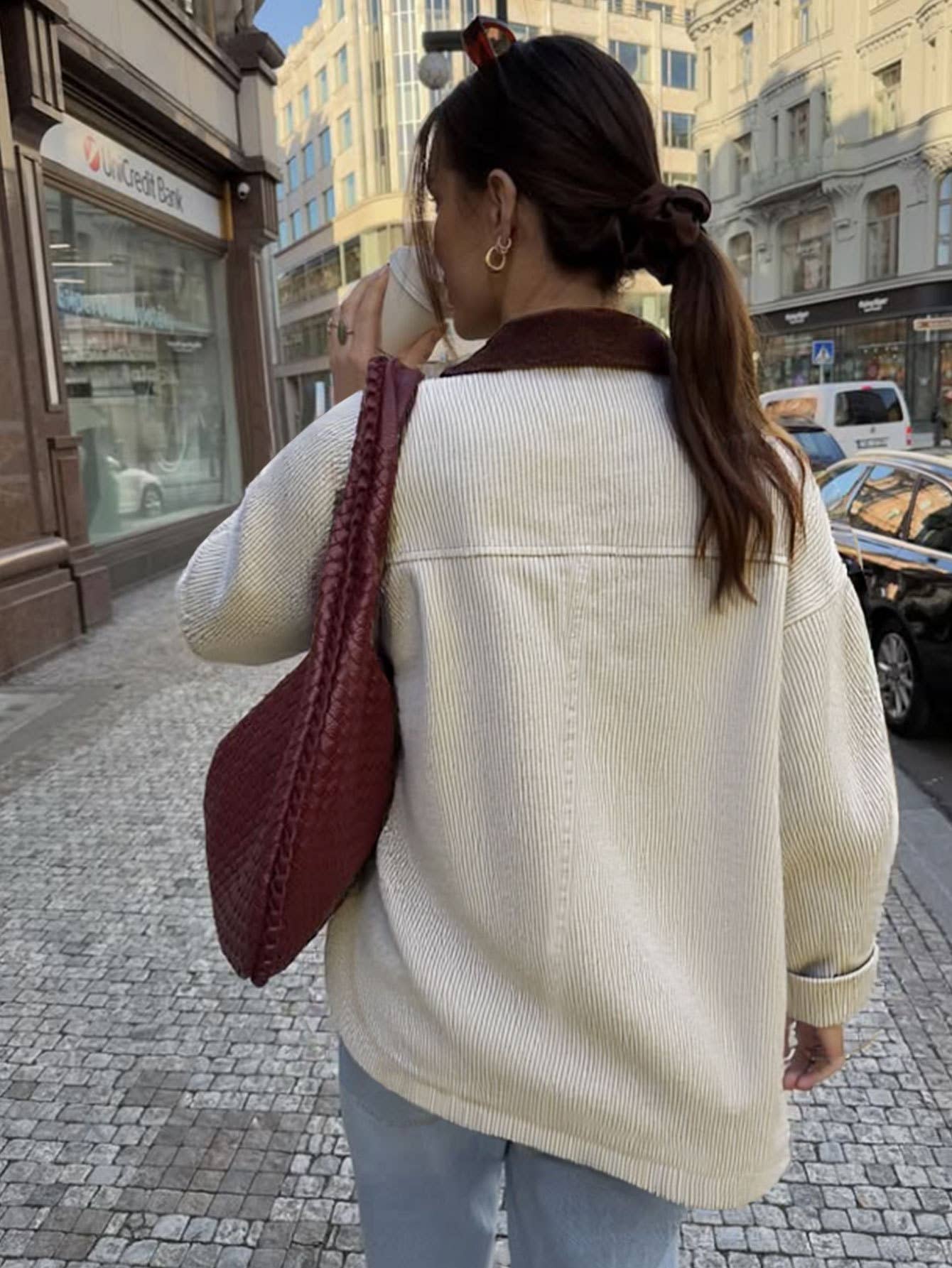Corduroy woven slim and simple lapel coat