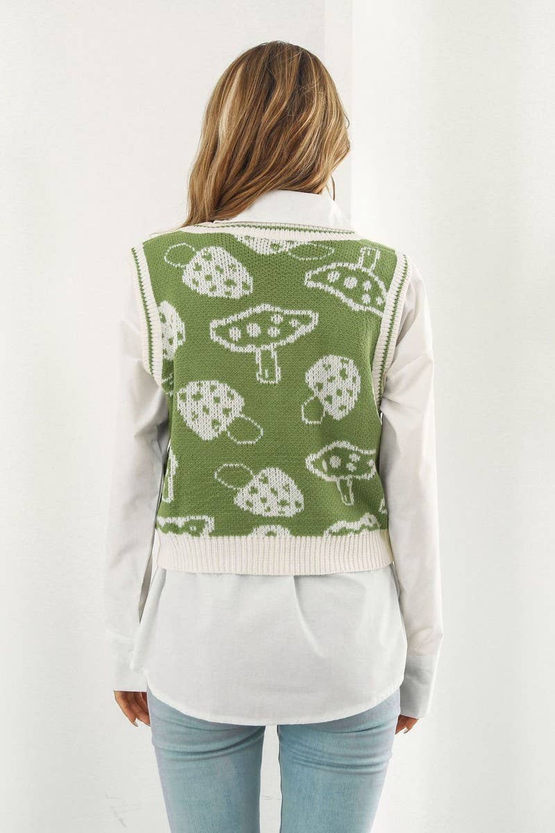 CWOV0489_MUSHROOM JACQUARD VEST SWEATER VEST
