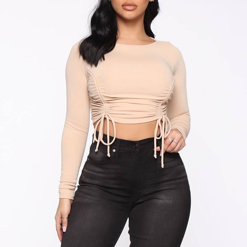 FASHION TREND PLEATED DESIGN FEELING CROP T-SHIRT
