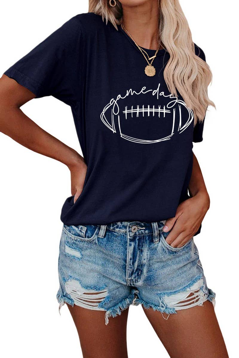 CWTTS0587_WOMEN GAME DAY PRINTING SHORT SLEEVE T SHIRT TOP