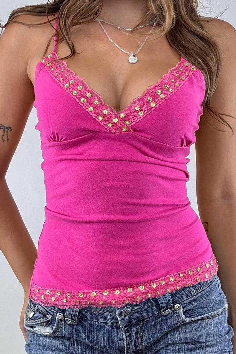 CWTTSL0526_SUMMER HOT GIRL STYLE SHINY EDGE SLIM VEST