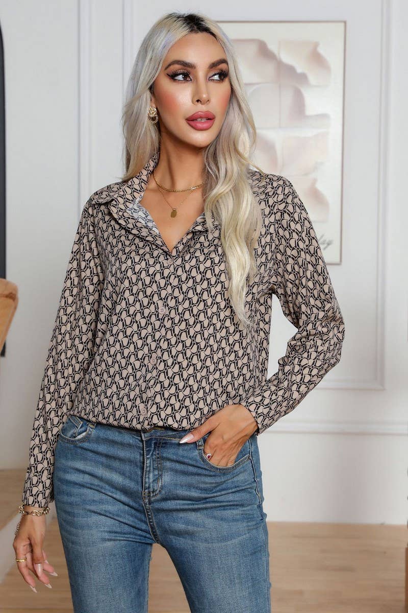 CWTBLL0696_Button Down Casual Long Sleeve Print Top