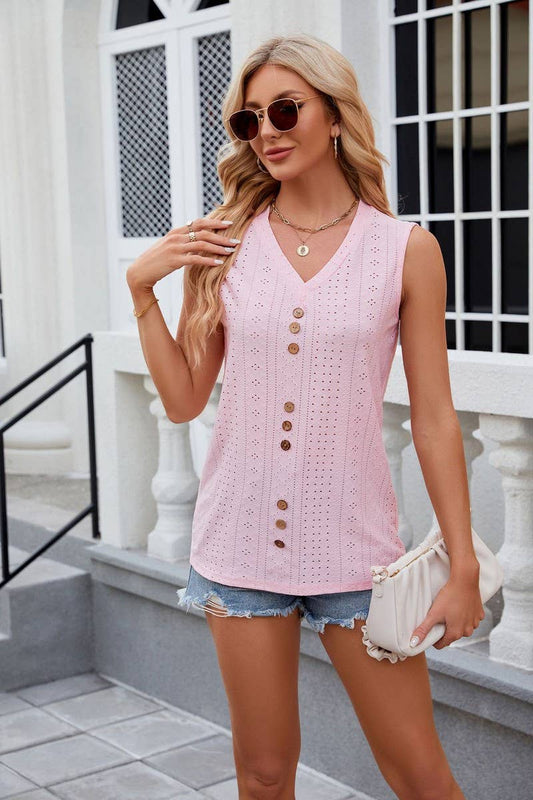 CWTTSL0243_V-Neck Sleeveless Knit Top