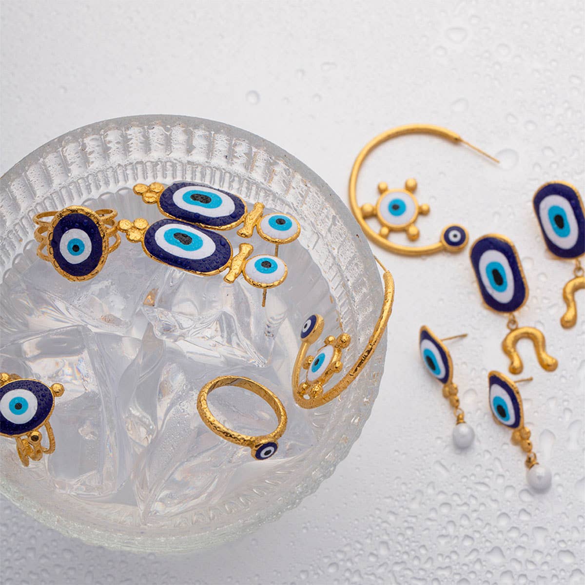 OIL DRIPPING BLUE EVIL EYE PENDANT RINGS,EARRINGS_CWAJE0621