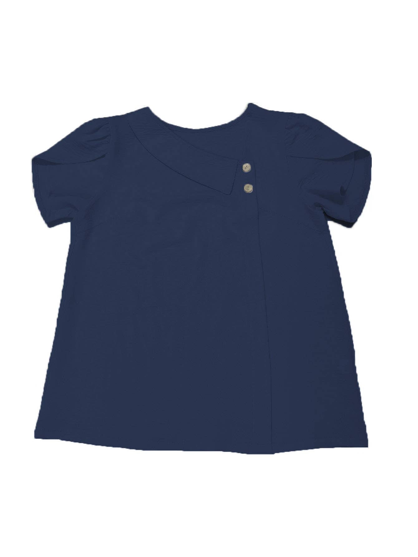 Form-fitting knit short-sleeved slant-neck top