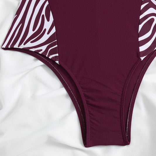 WOMEN'S ZEBRA STRIPED ONE PIECE SWIMSUIT