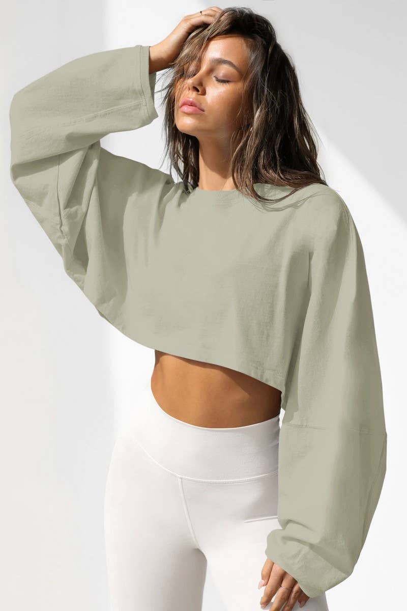 CWTBLL3985_SPORTS SHORT CROPPED ROUND NECK SWEATSHIRT