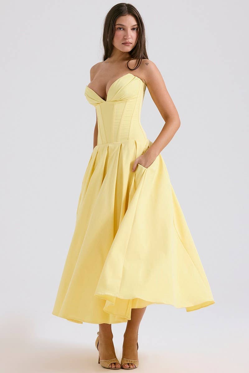 CWDTD0466_SLEEVELESS SOLID COLOR STRAPLESS MIDI DRESS