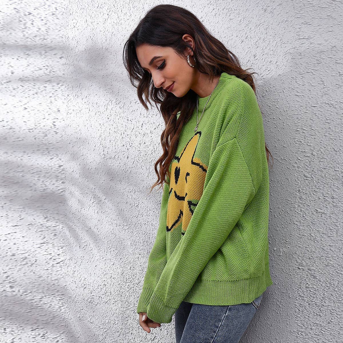 Cartoon jacquard sweater women's loose knit