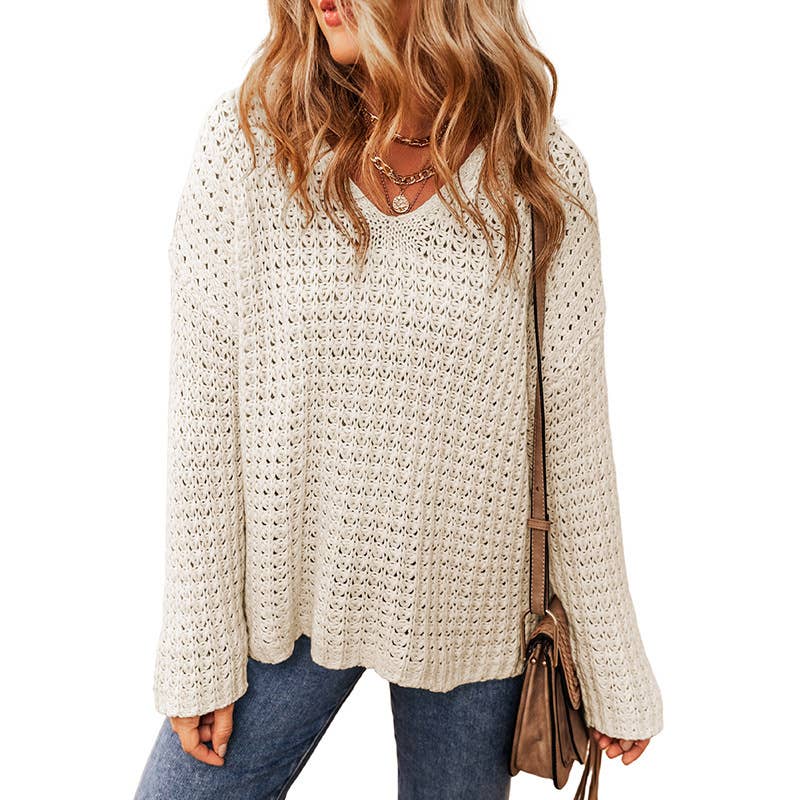 Casual design sense hollow-out pullover sweater