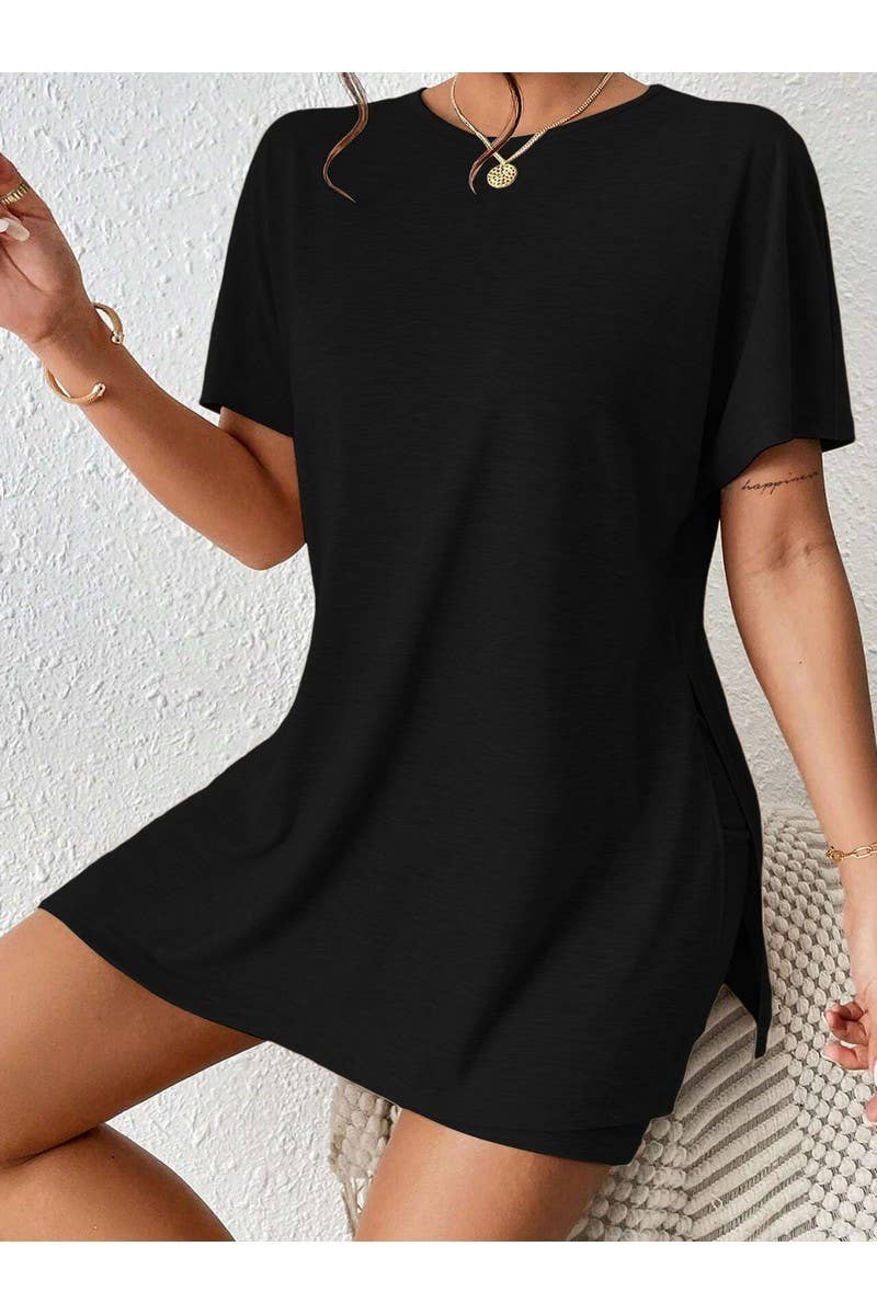 CWSTB00489_2025 SUMMER WOMEN 2 PIECE SET BATWING TOP SHORTS