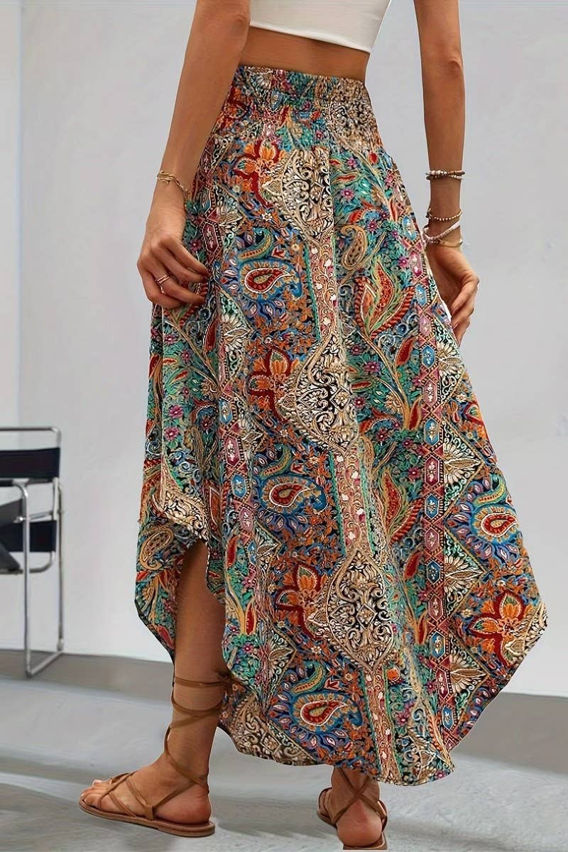 CWBLS0540_BOHEMIAN STYLE PERSONALIZED PRINT A-LINE SKIRT