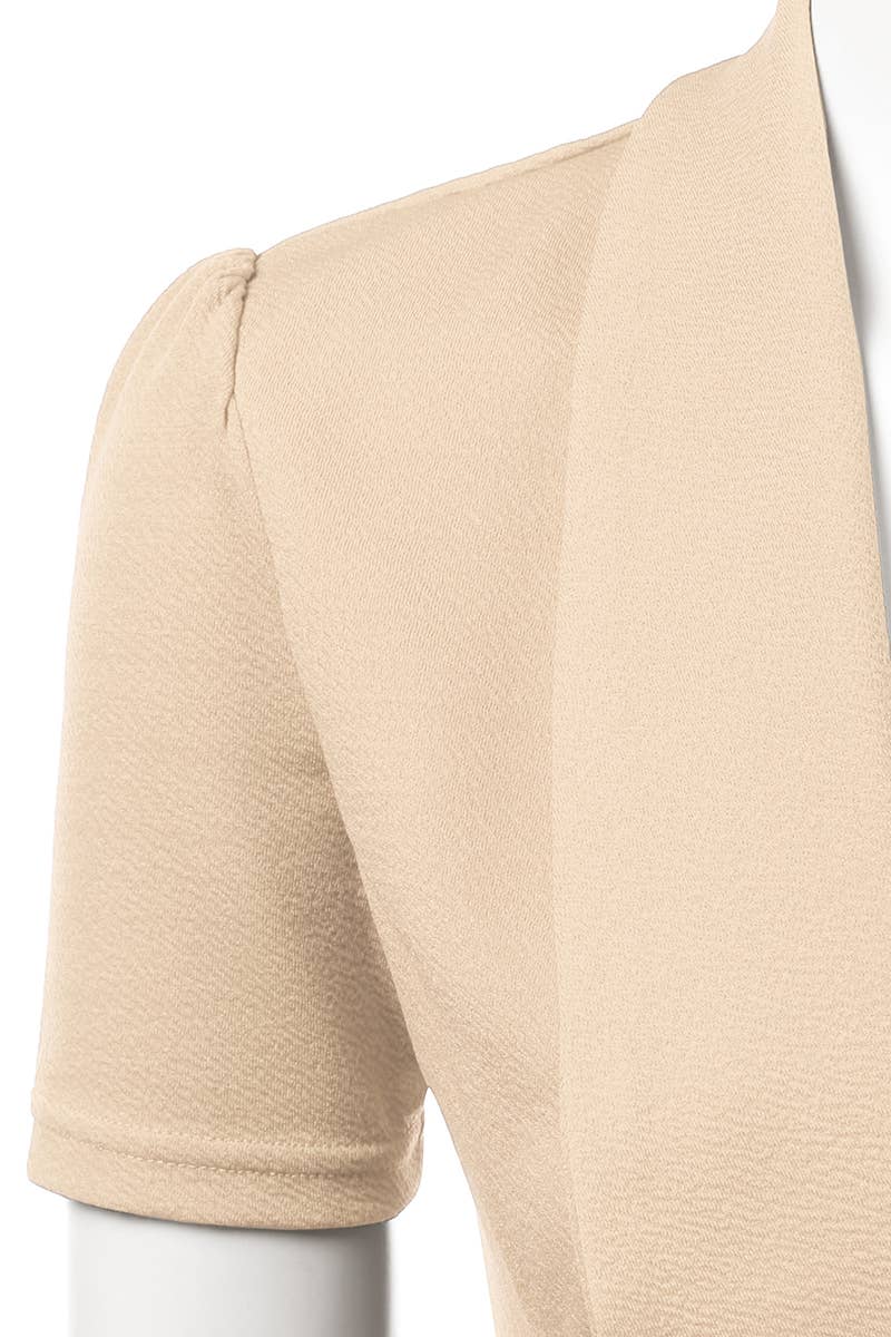 CWOBL095_Short Sleeve Open Front Draped Ruffles Blouses