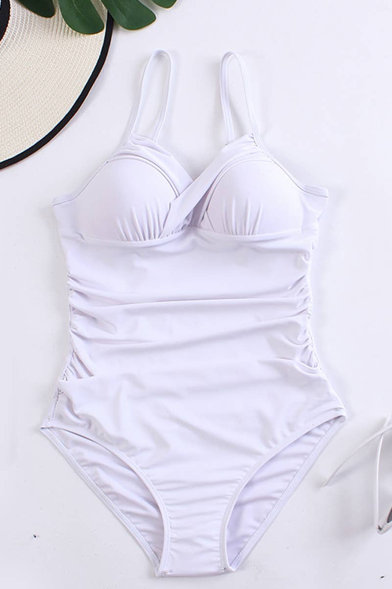 CWMW0805_CROSS COLORED PLEATED ONE-PIECE SWIMSUIT