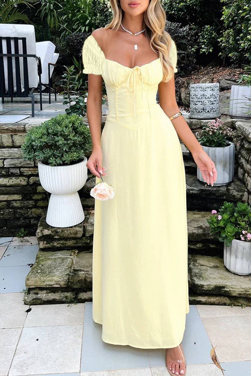 CWDMD6448_ELEGANT SLIM HIGH WAIST TIE PLEATED DRESS