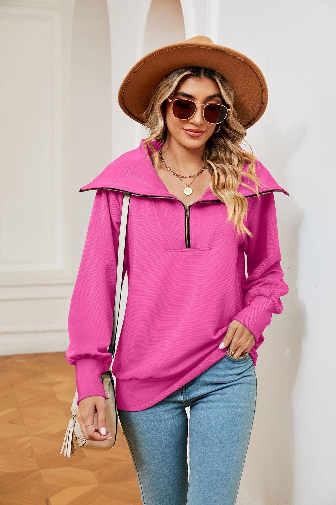 Casual lapel shawl long-sleeved zipper hoodie
