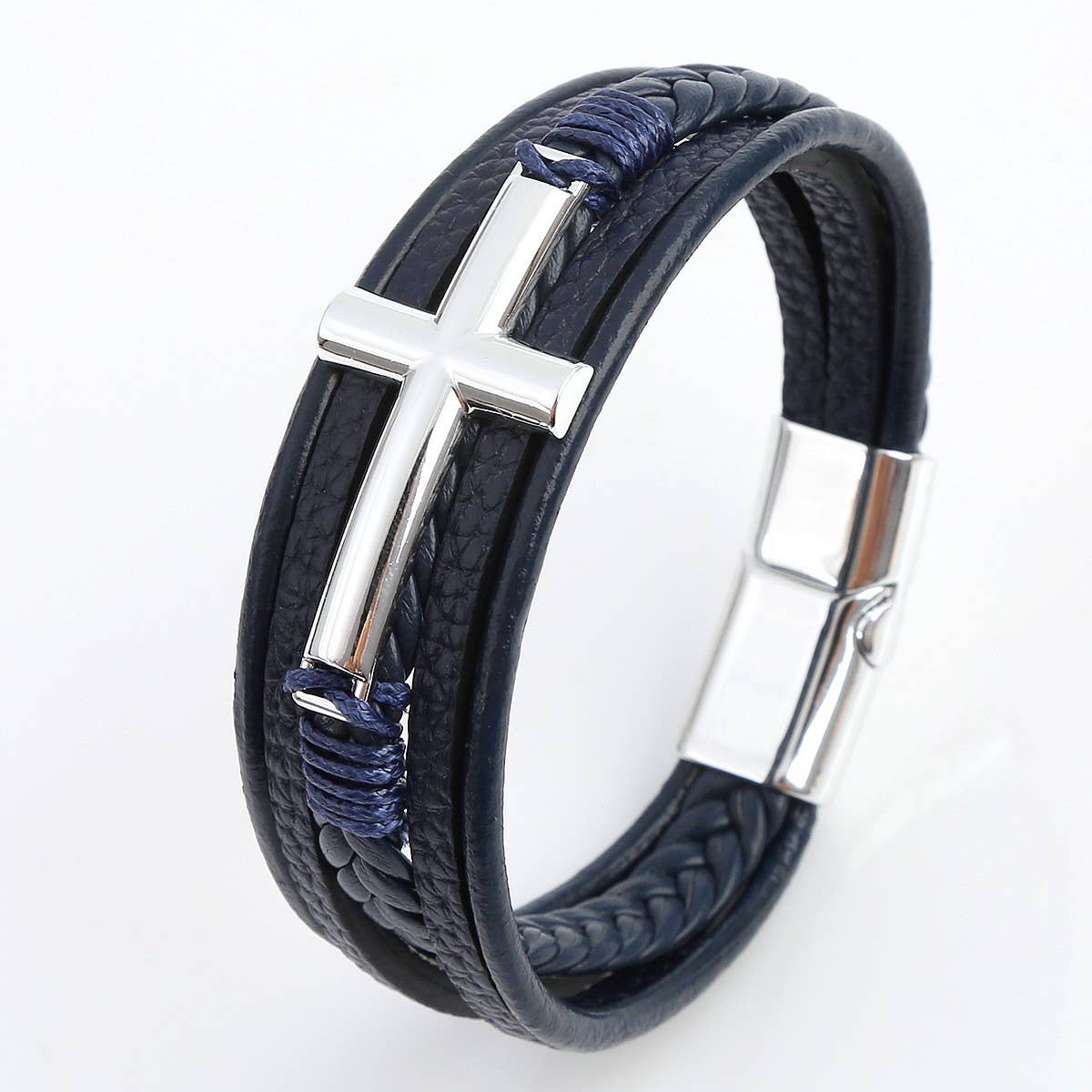 NEW LEATHER HANDWOVEN GOLD MAGNET BUCKLE BRACELET