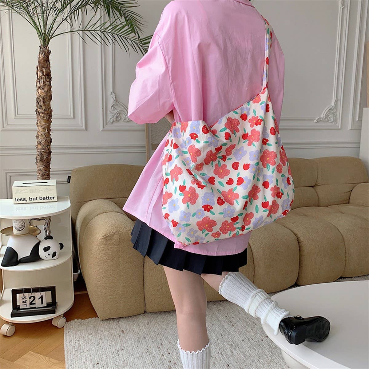 CWAB3894_PRINTED SINGLE SHOULDER SHOPPING BAG CANVAS BAG