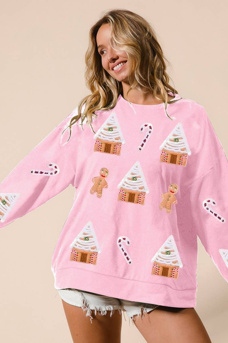 CWTBLL01240_SEQUIN CHRISTMAS HOUSE CASUAL SWEATSHIRT