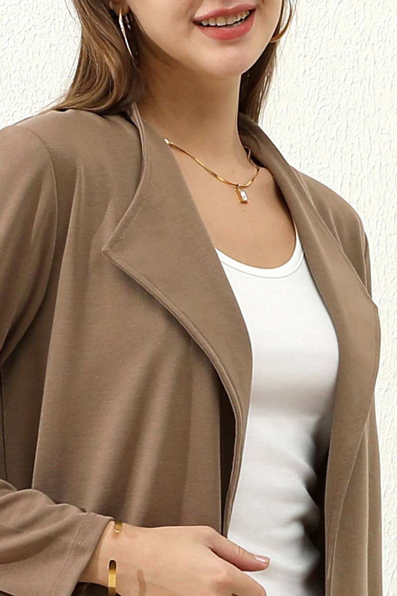 CWOCO153_DRAPE OPEN FRONT OFFICE TRENCH JACKET BLAZER