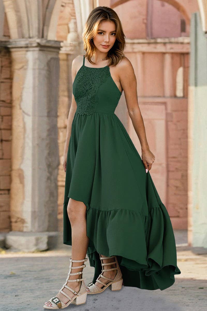 CWDMD6183_LACE TRIM ASYMMETRICAL A-LINE CAMI DRESS