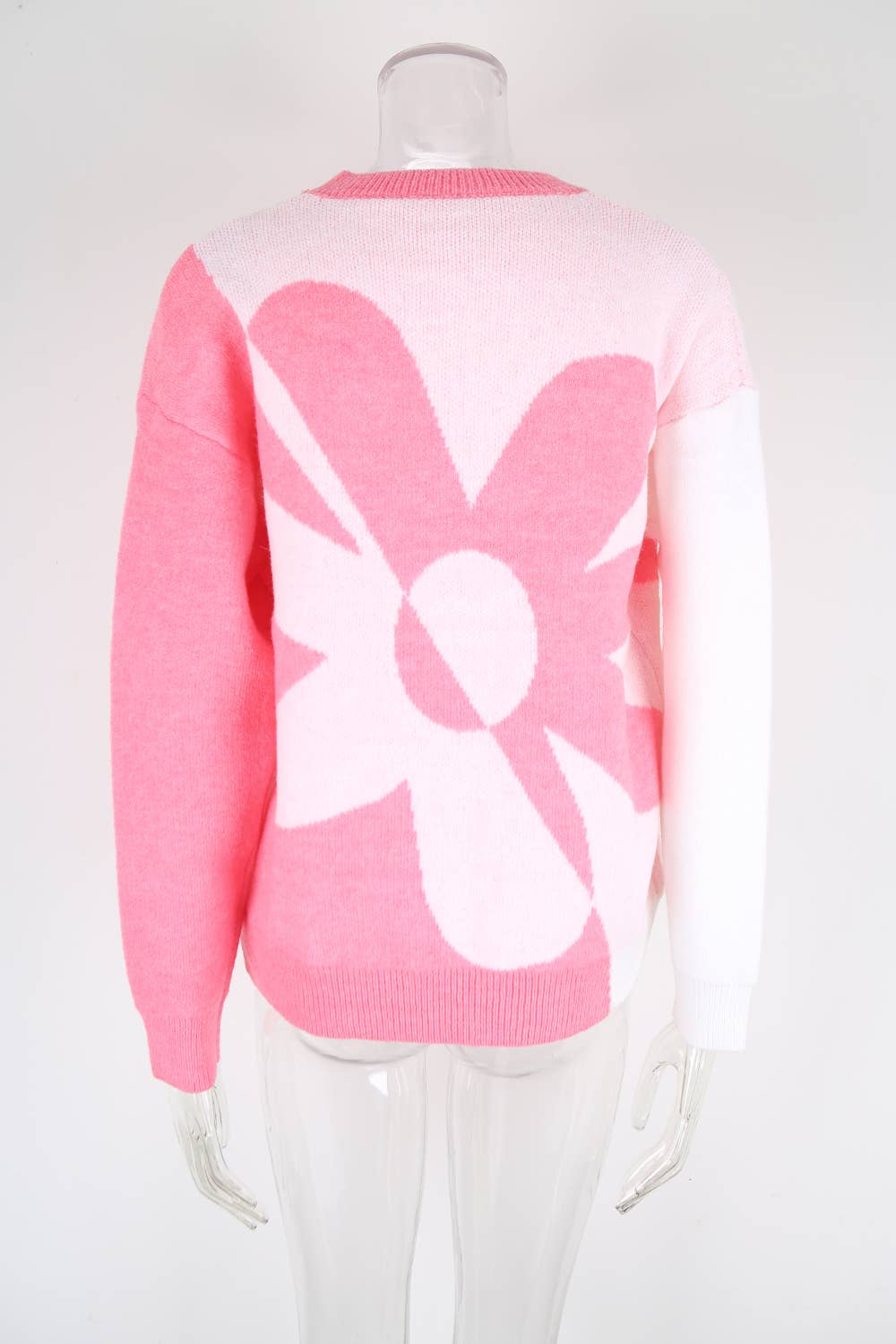 Floral color-blocking knitted pullover sweater