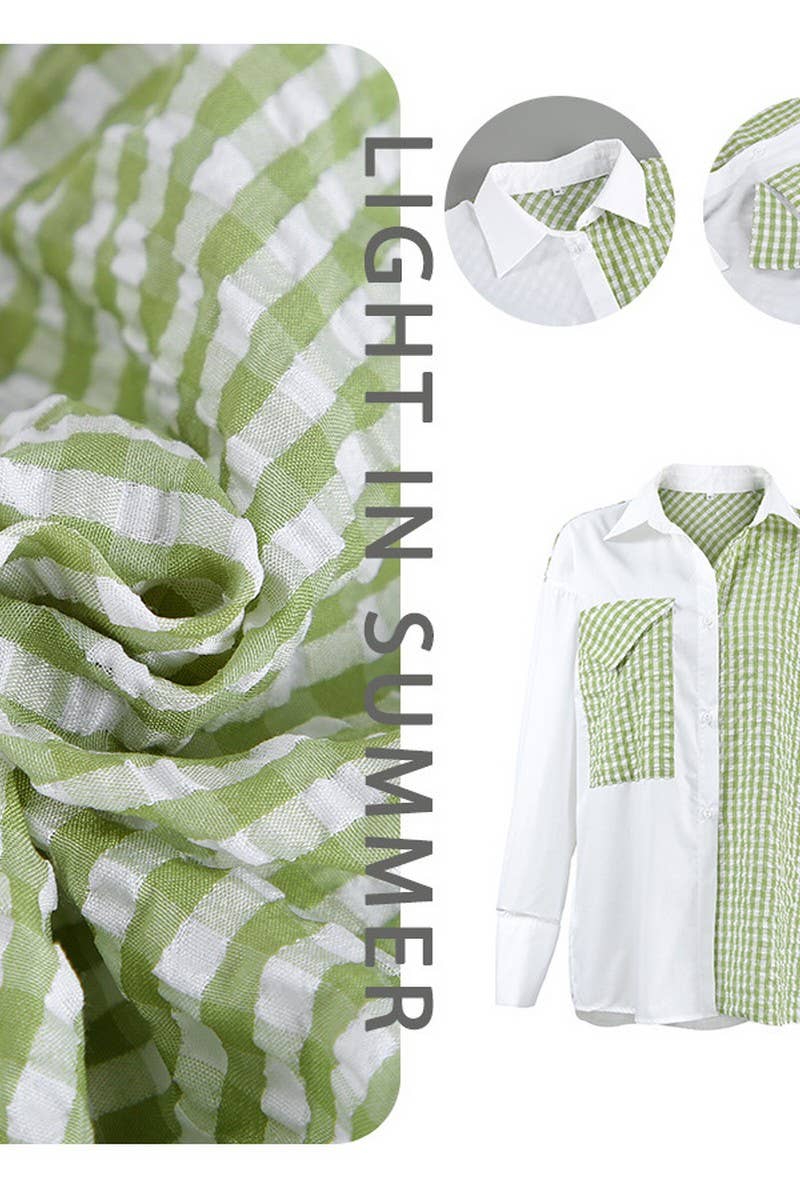 CWTBLL00614_DESIGNED PATCHWORK LONG-SLEEVED PLAID SHIRT