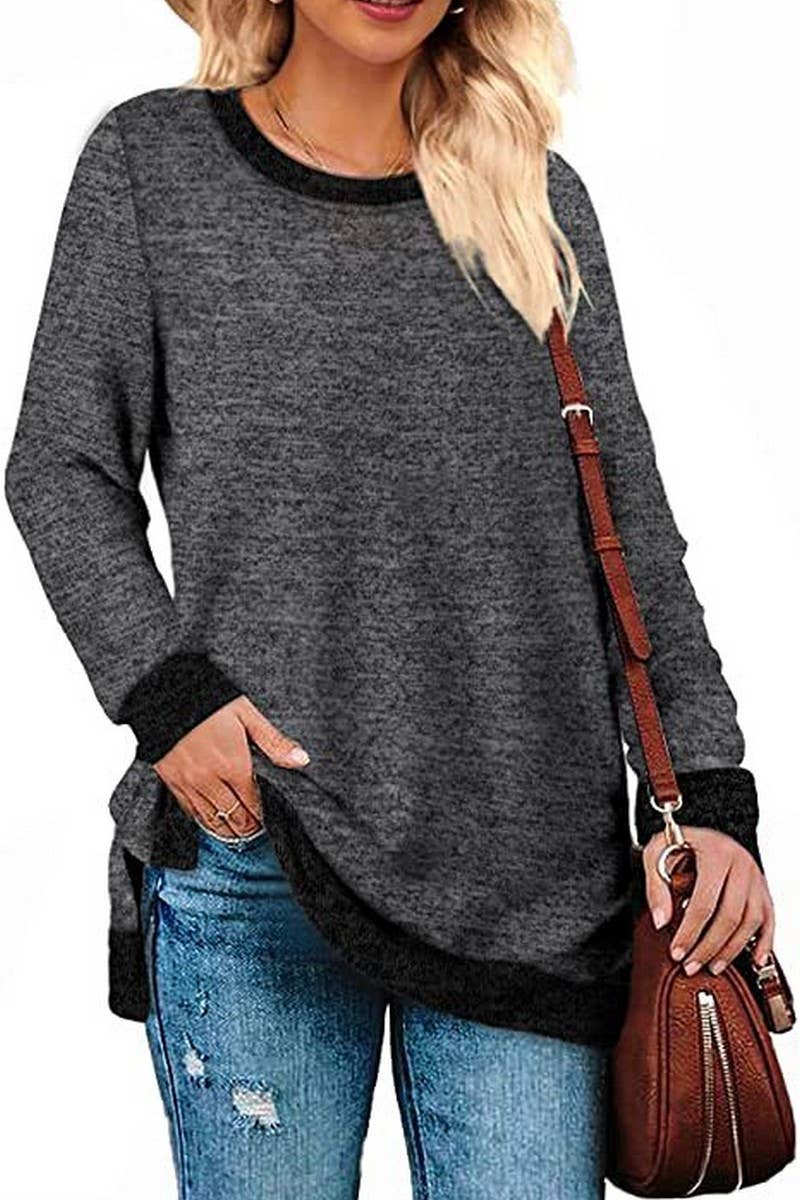 CWTBLL3686_COLORBLOCK SLIT LOOSE CASUAL PULLOVER TOP