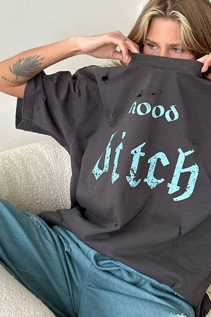 CWTTS1275_DISTRESSED LETTER PRINT SHORT-SLEEVED T-SHIRT