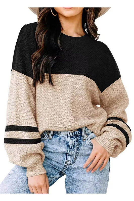 CASUAL ALL-IN-ONE COLOUR KNIT PULLOVER SWEATER