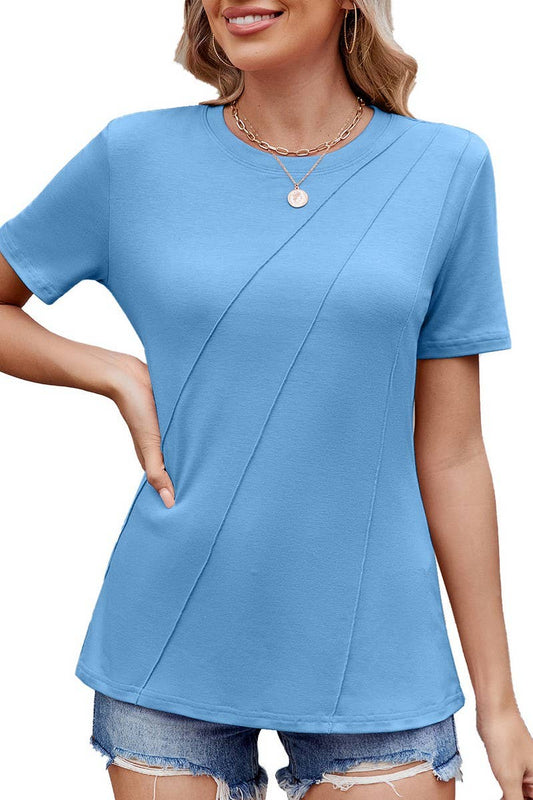 CWTBLS1740_ROUND NECK SHORT SLEEVE LOOSE T-SHIRT TOP