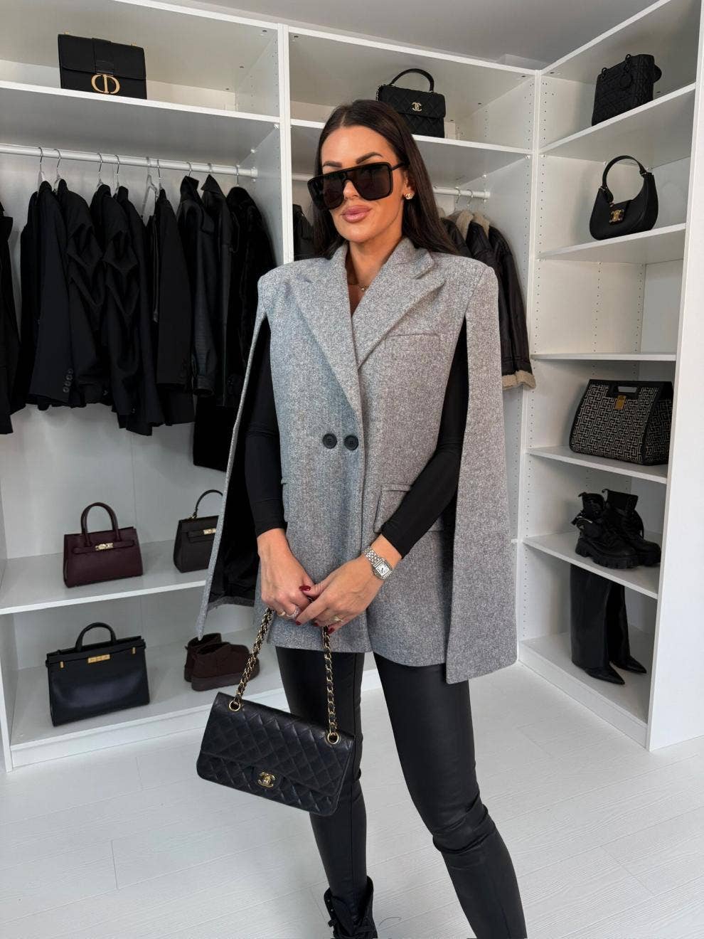 Fashionable solid-color loose suit collar jacket