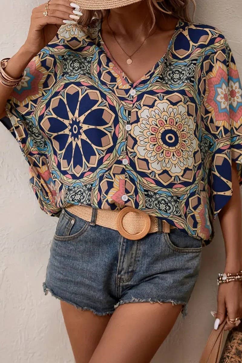 CWTBLL3983_V-NECK FLORAL BATWING SLEEVE BLOUSE