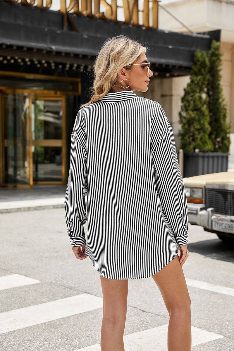 CWTSTL2064_LAPEL BUTTON CASUAL STRIPED LONG SLEEVE SHIRT