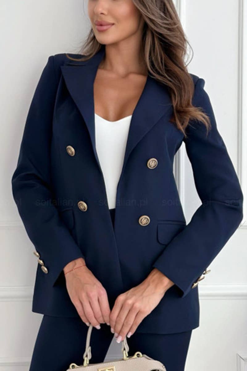 DOUBLE BREASTED SOLID COLOR STYLISH SUIT JACKET