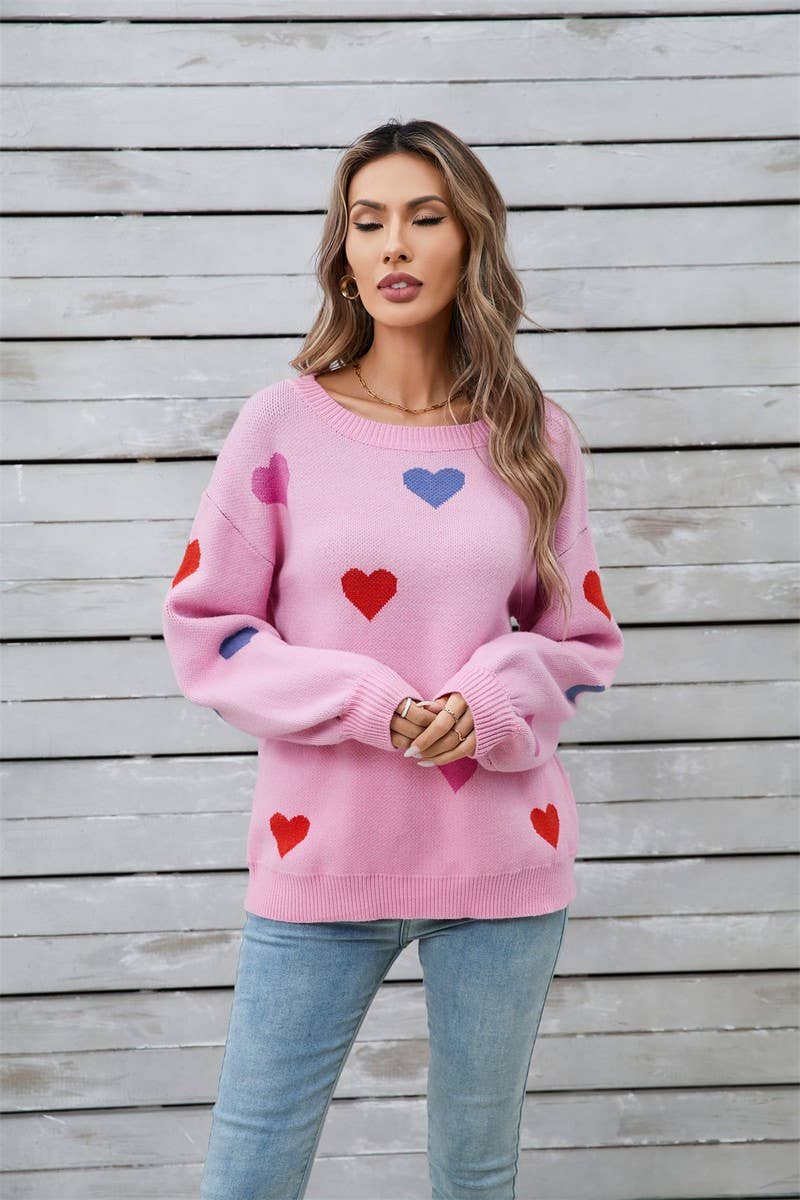 CWOSWL5778_HEART SHAPED VALENTINE'S DAY CREW NECK SWEATER