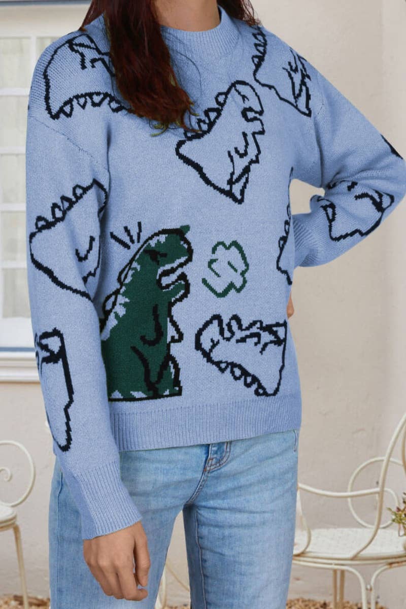 CWOSWL5171_WINTER KNITTED DINOSAUR LONG-SLEEVED SWEATER