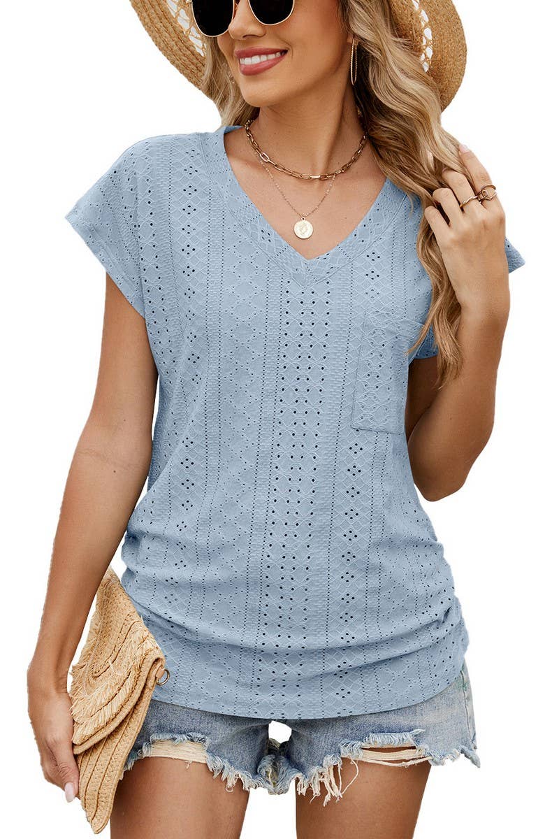 CWTTS1328_SUMMER SOLID COLOR V-NECK SHORT-SLEEVED T-SHIRT