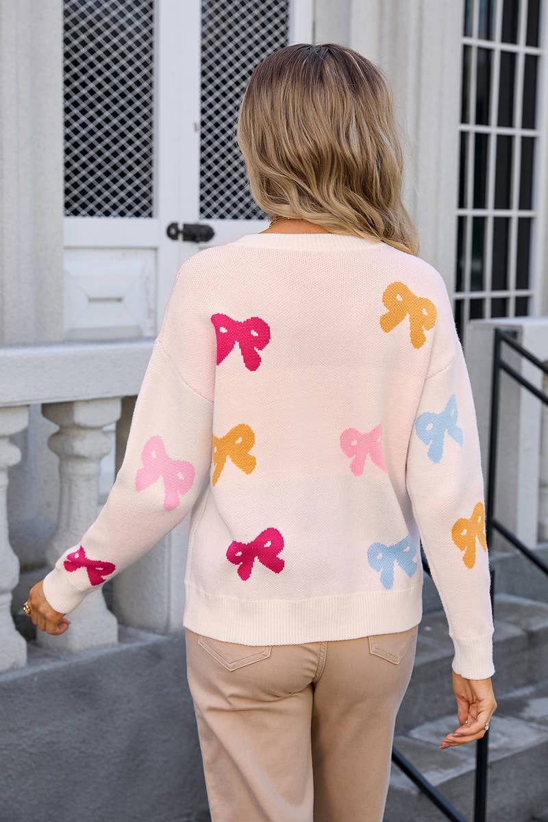 CWOSWL3146_BOW CREW NECK LONG SLEEVE KNITTED SWEATER