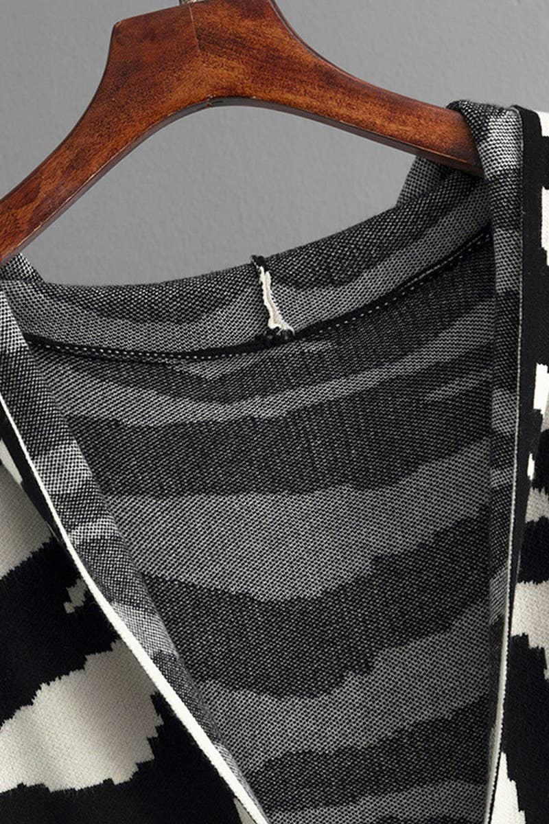 CWOCAL00679_V NECK HOODED ZEBRA PRINT LONG CARDIGAN