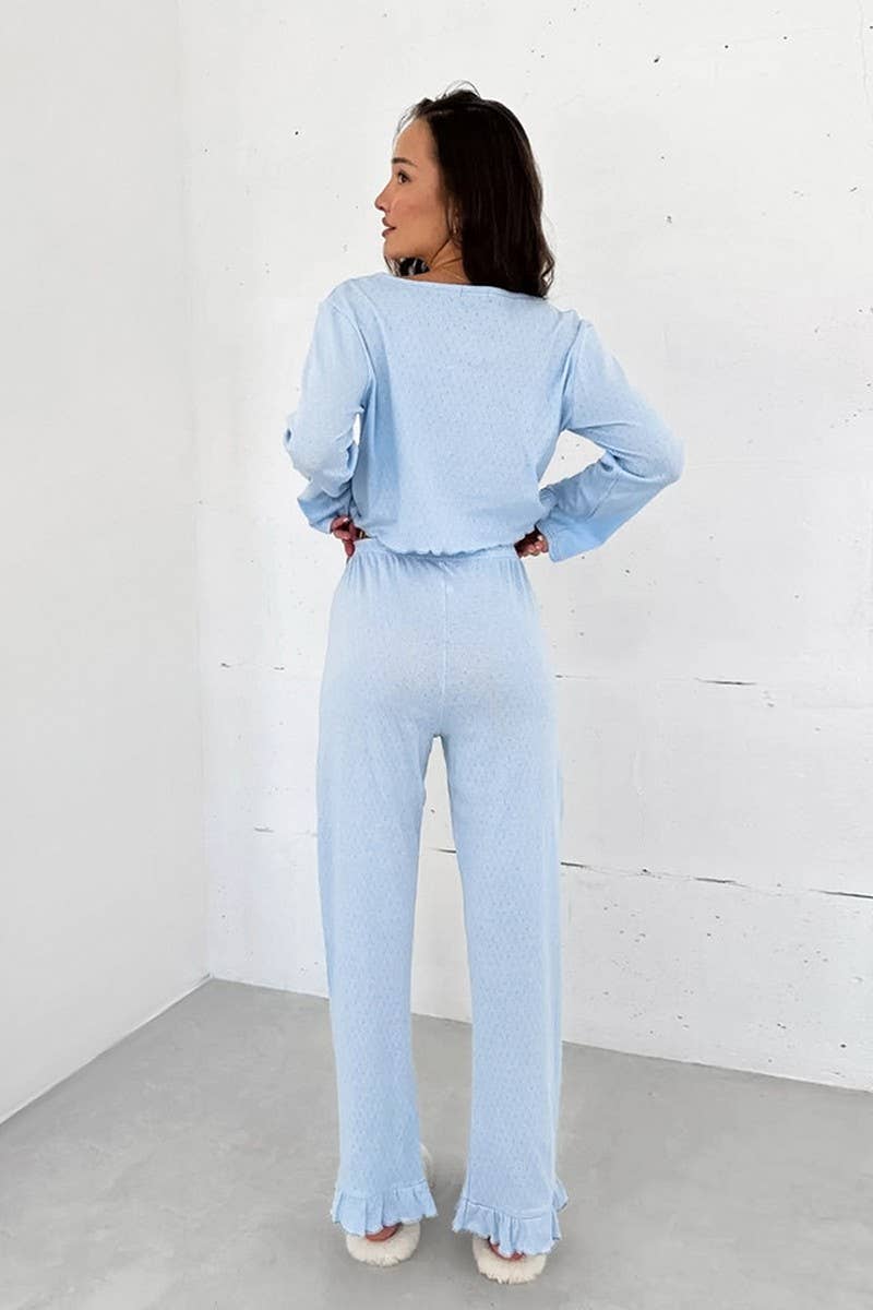 CWSPJ0292_RUFFLE STITCH LONG SLEEVE LONG PANTS PAJAMA SET