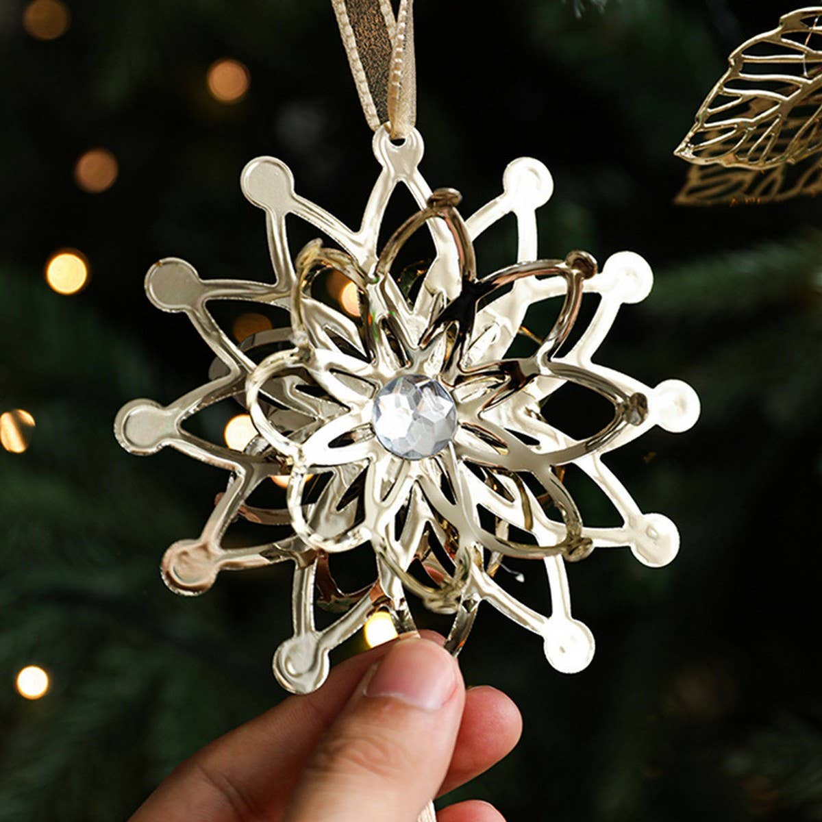 Gold Metal Snowflake Hanging Xmas Tree Decor