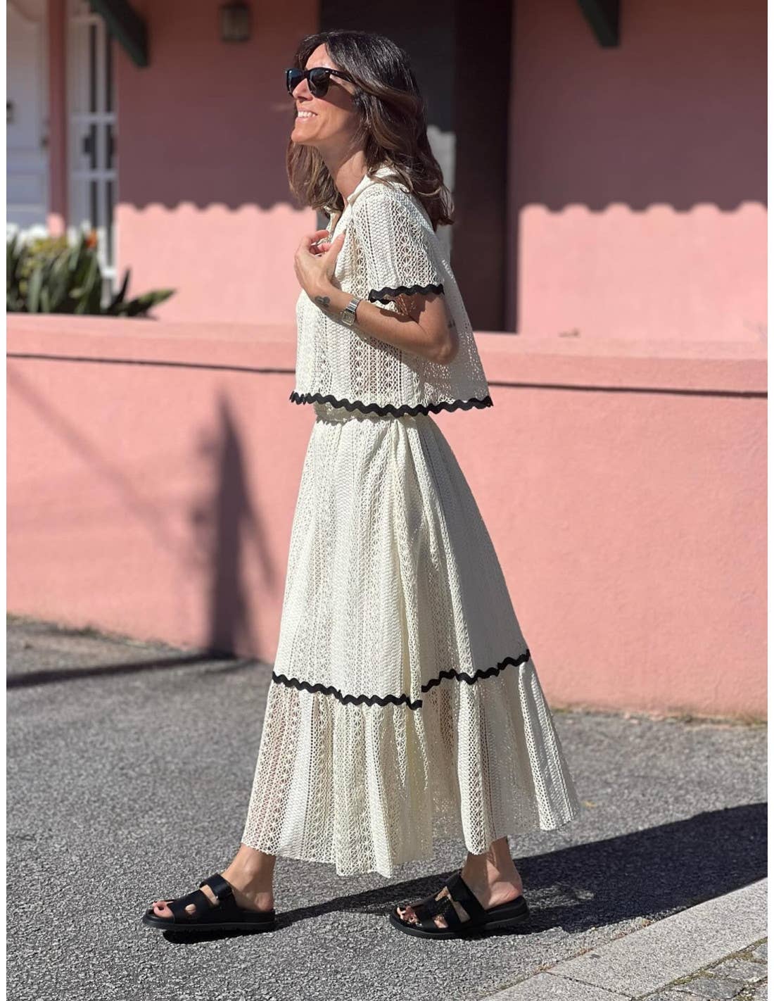 Comfortable shirt collar lace long skirt set