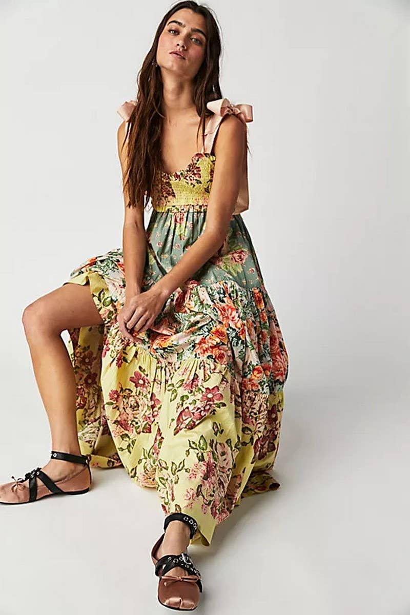 CWDMD5213_FLORAL SLIM FIT FRENCH STYLE CAMI DRESS