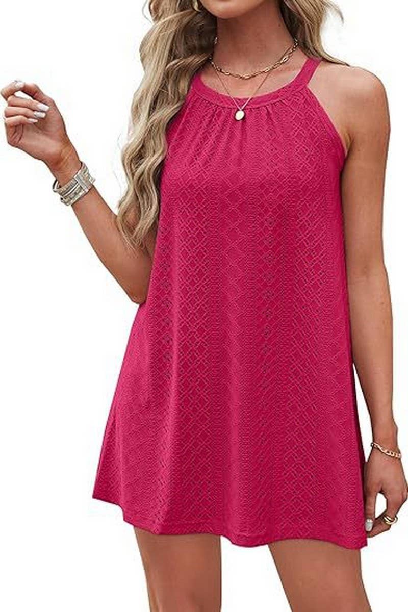 CWDHL0335_HALTERNECK SLEEVELESS SOLID COLOR TANK DRESS