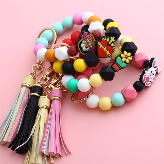 Cross Rabbit Keychain Easter Silicone Bead Bracelet_CWAB5076