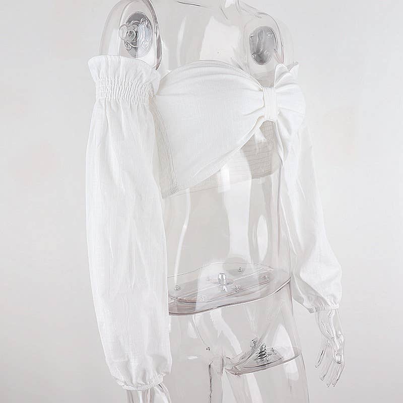 Bow Knot Cropped Long Sleeve Top